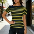 thumbnail image 2 of Womens Spring Tops Fashion Striped Casual Short-Sleeve Off-Shoulder Patchwork T-Shirts Top, 2 of 9