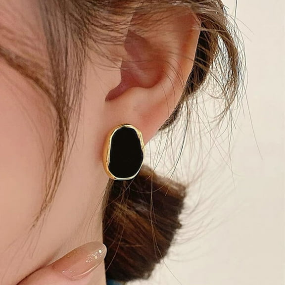 Eosunjian 1 Pair Women Stud Earrings Irregular Geometric Shape Black Retro Smooth Lady Daily Commute Ear Studs Lightweight Ear Jewelry Black