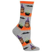 Hot Sox Womens Owl Witch Crew Socks, Womens Shoe Size 4-10.5, Sweatshirt Grey