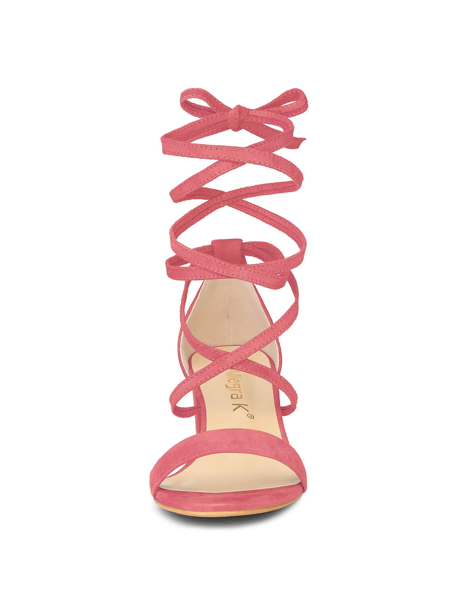 DARING DIVA Women's Lace Up Mid Chunky Heeled Sandals Watermelon Red 8.5