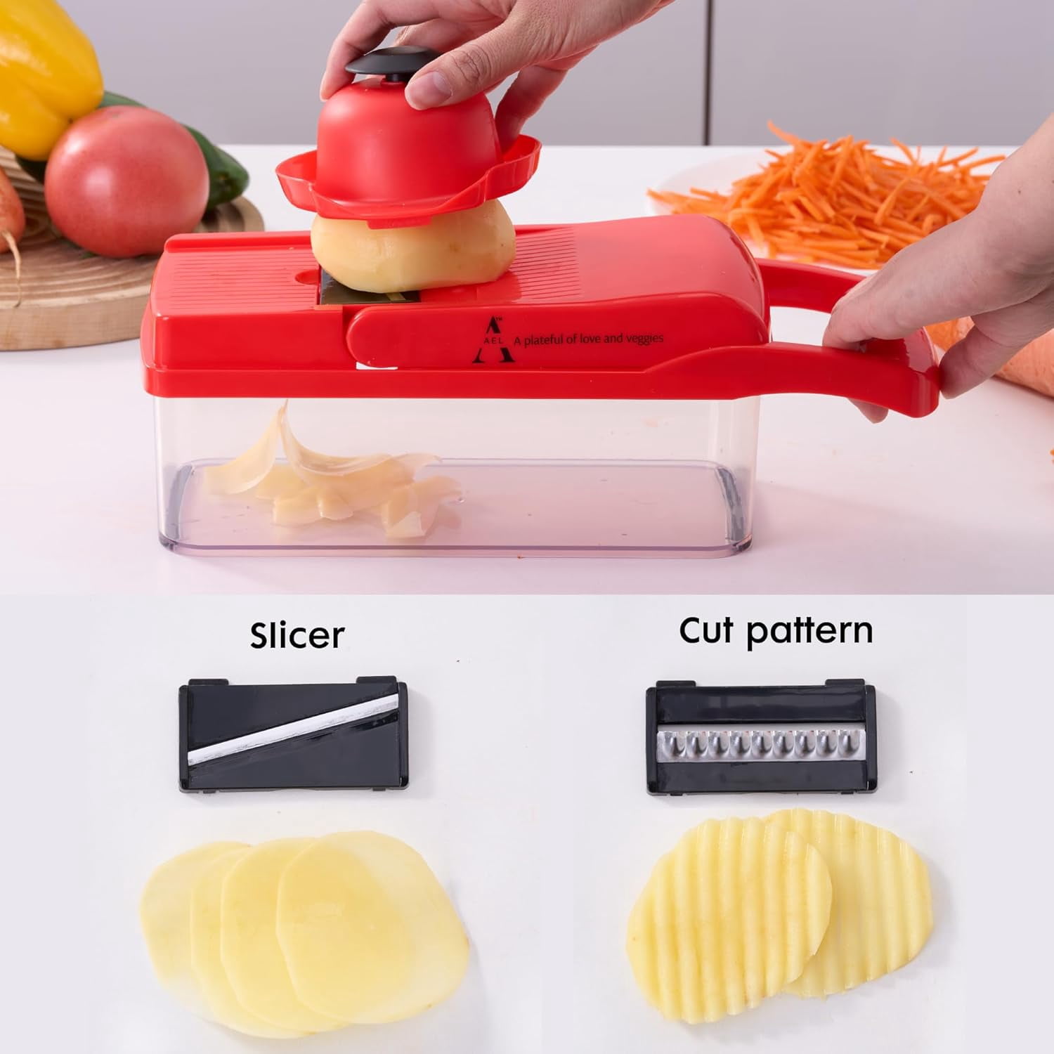 FANGNISN Vegetable Chopper Onion Cutter with Container, Mandoline Slicer Food Chopper Veggie Dicer with 7 Blades for Carrot Potato Home Kitchen Gadget