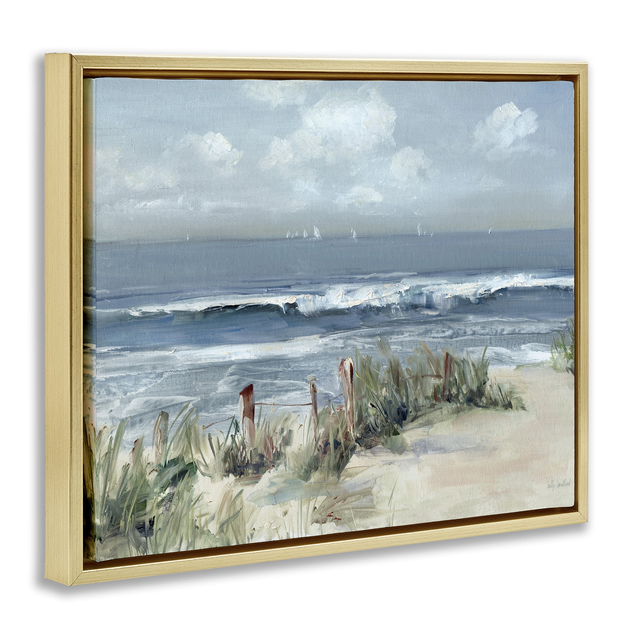 Stupell Industries Brushed Expression of Coast Gold Framed Floater Canvas Wall Art, design by Sally Swatland