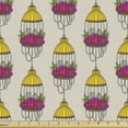 thumbnail image 1 of Romantic Fabric by the Yard Upholstery, Bird Cages and Poppy Blossoms Pastel Feminine Love Symbol Valentines, Decorative Fabric for DIY and Home Accents, Beige Mustard Magenta by Ambesonne, 1 of 5