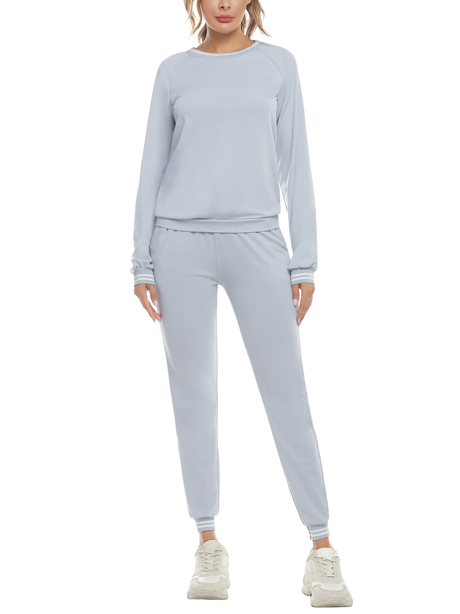 Aibrou Womens Cotton Pullover Sweatsuit Sweatpants Long Sleeve 2 Pcs Lounge Jogger Set S-XXL
