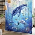 thumbnail image 2 of Summer Ocean Whale Shower Curtain for Bathroom,Blue Turtle Coral Coastal Sea Nautical Shower Curtain with Hooks,72"x72" Inch, 2 of 5