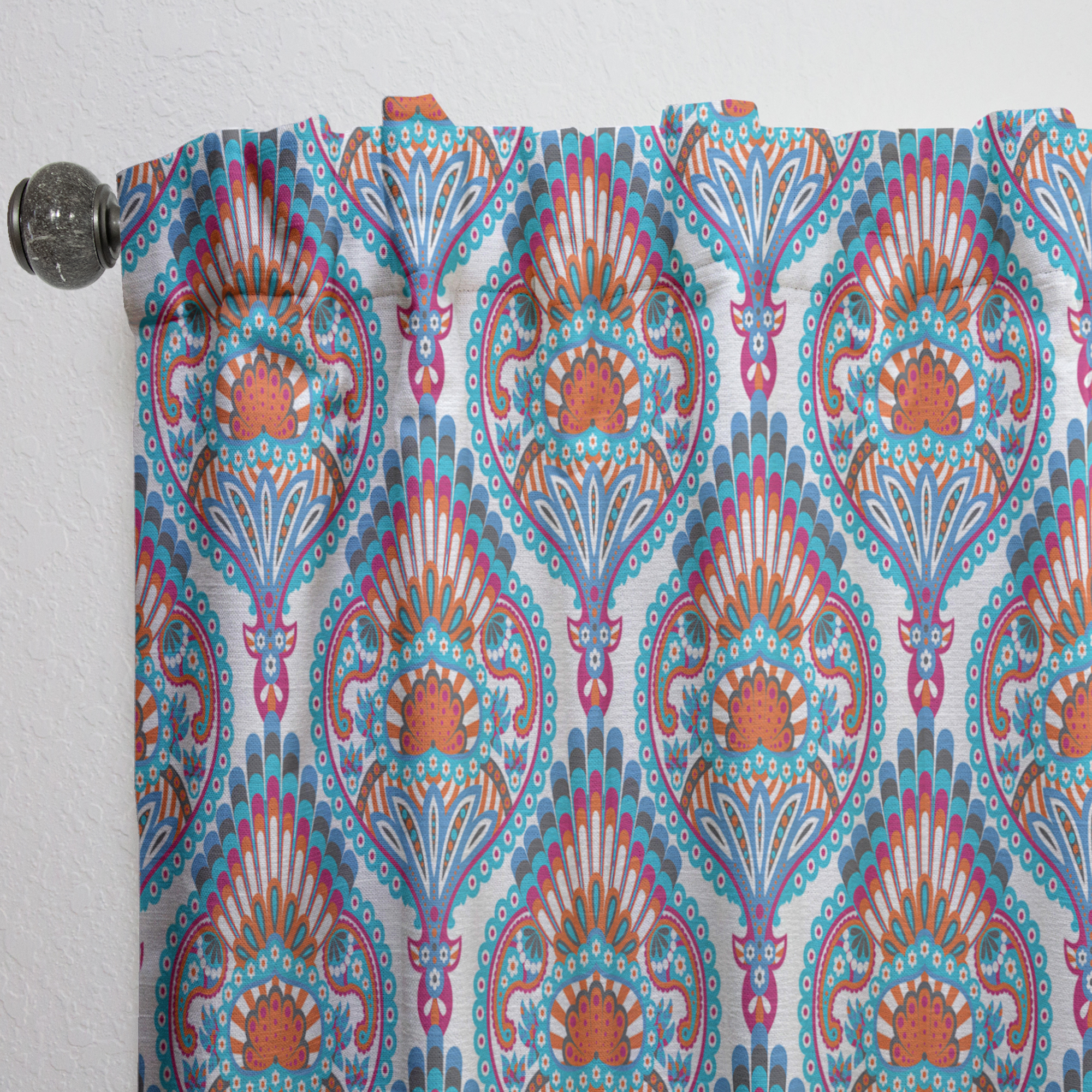 Designart 'Blue Damask Pattern' Bohemian & Eclectic Curtain Panel