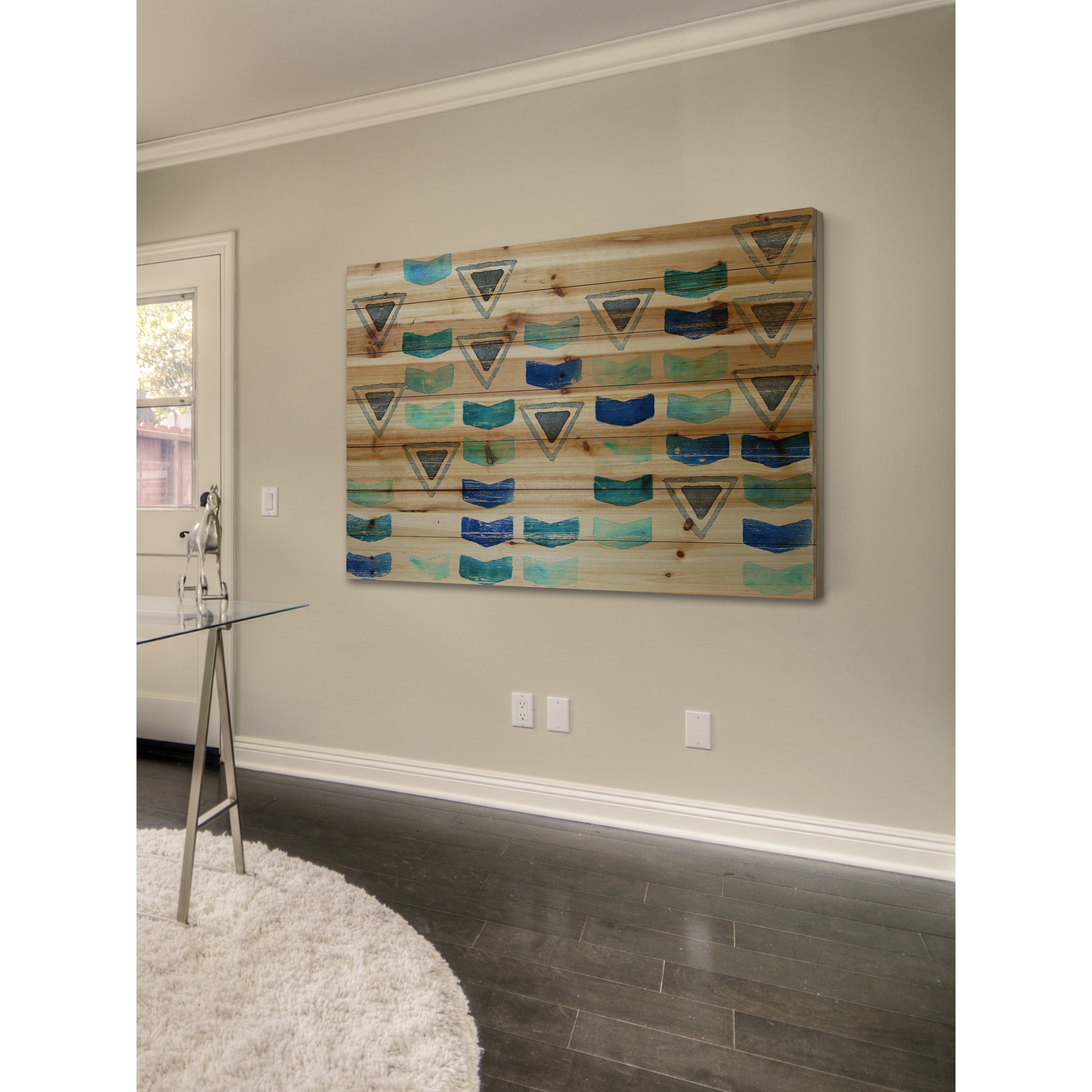 Marmont Hill - "Floating Triangles" Painting Art Print on Natural Pine Wood