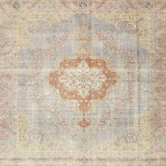 Ahgly Company Machine Washable Indoor Square Traditional Light French Beige Brown Area Rugs, 8' Square