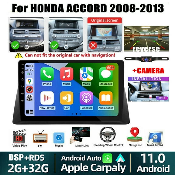 Car Stereo Radio Compatible with Honda Accord 8th 2008-2013, 10 Inch Android 13 Car Head Unit with Wireless CarPlay Android Auto, WiFi GPS Bluetooth 2 32G