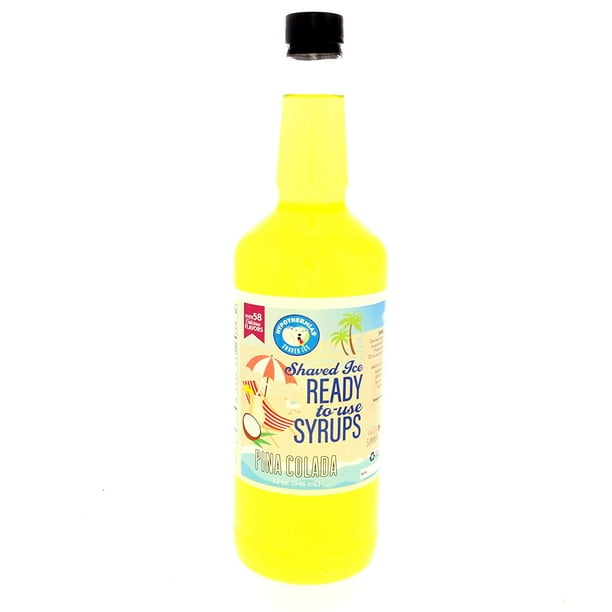Jarabe para raspados y conos de nieve - Cuarto de galón (32 onzas líquidas) - Piña Colada - Elaborado con azúcar de caña 100 % pura sin OGM, sin jarabe de maíz - Botella de plástico reciclable sin BPA