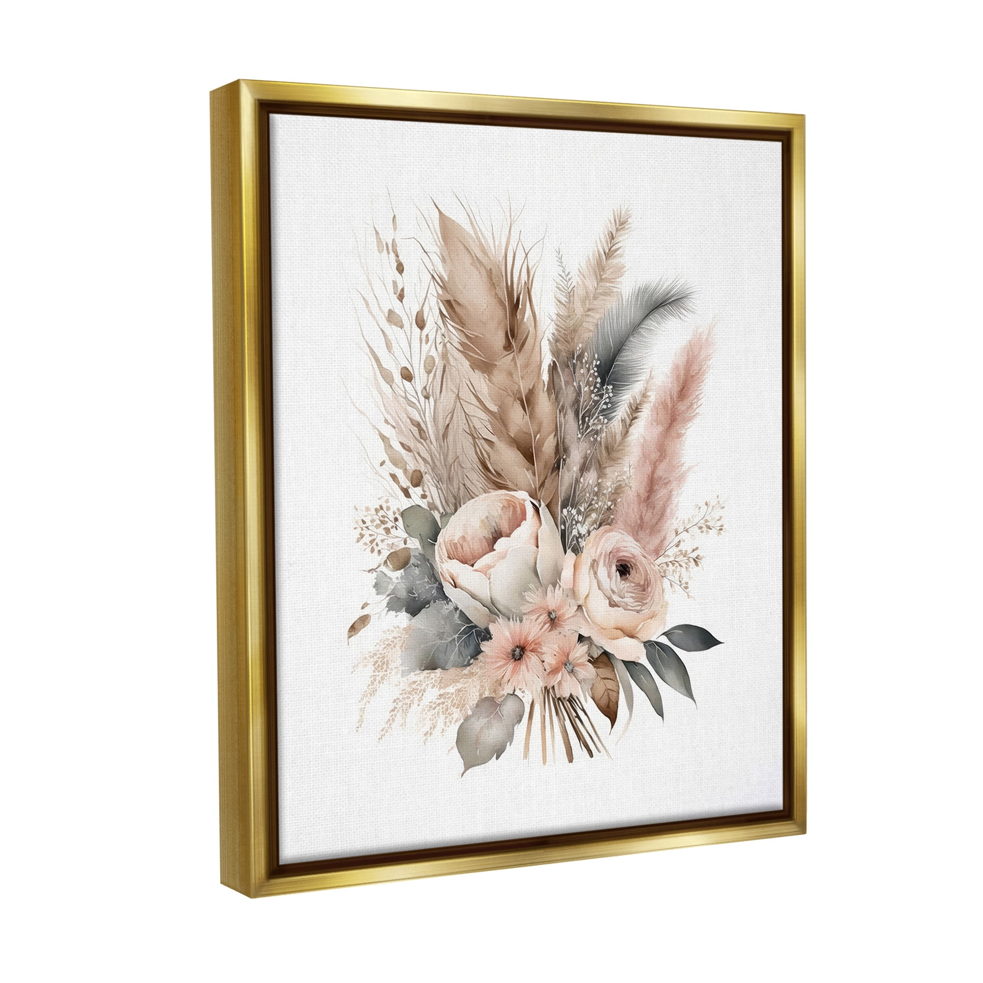 Stupell Industries Boho Feather Bouquet Botanical & Floral Painting Gold Floater Framed Canvas Art Print Wall Art, 25 x 31