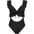 thumbnail image 5 of Danhjin Women's Two Piece Solid Swimsuit High Waist Bikini Set with Ruffled Tummy Swim Shorts Scoop Neck Push Up Multicolor Lace Up Bikini Swimsuit Beach Swimsuit - Summer Savings Clearance, 5 of 6