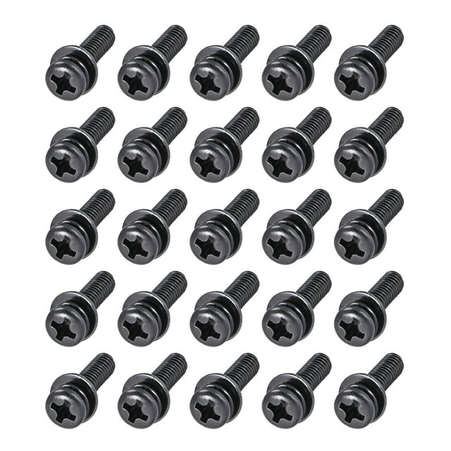 Unique Bargains M4x30mm Carbon Steel Phillips Pan Head Machine Screws Spring Plain Washer 25pcs