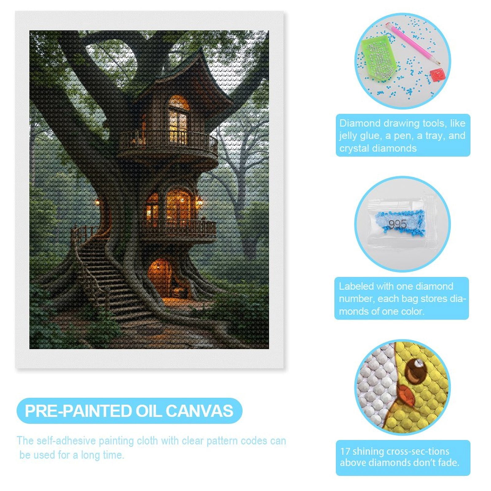 Diamond Art Kits for Adults, Whimsical Treehouse Forest Sanctuary 5D Diamond Painting Kits for Adults Beginners, DIY Full Drill Diamond Painting, Gem Art and Crafts 12x16