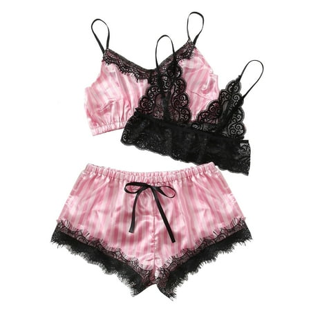 Women s Bras Front Closure Shapewear Bra for Women 3pc Women Lace Bra Stain Silk Camisole Pajamas Sleepwear Shorts Lingerie Set