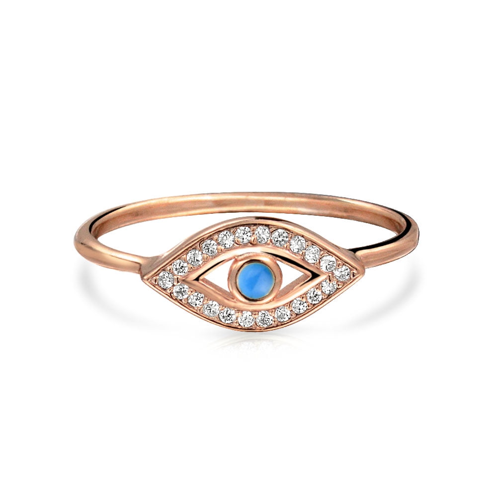 Minimalist CZ 1MM Band Stackable Midi Knuckle Evil Eye Ring 14K Gold Plated 925 Sterling Silver For Women Adjustable