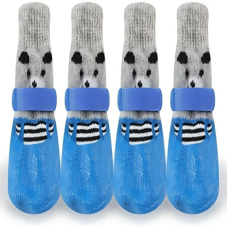 GASTROPOD 4pcs/Set Waterproof Pet Dog Shoes Cute Dog Footwear Sock Anti-Slip Rain Boots for Small Dogs Cats Chihuahua Puppy Booties(L Blue)