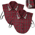 thumbnail image 5 of CYSFASHION 2 Pieces Dickey Collar Blouse for Women Gingham Half Shirts Family Business Casual Round Fake Collar Red, 5 of 6