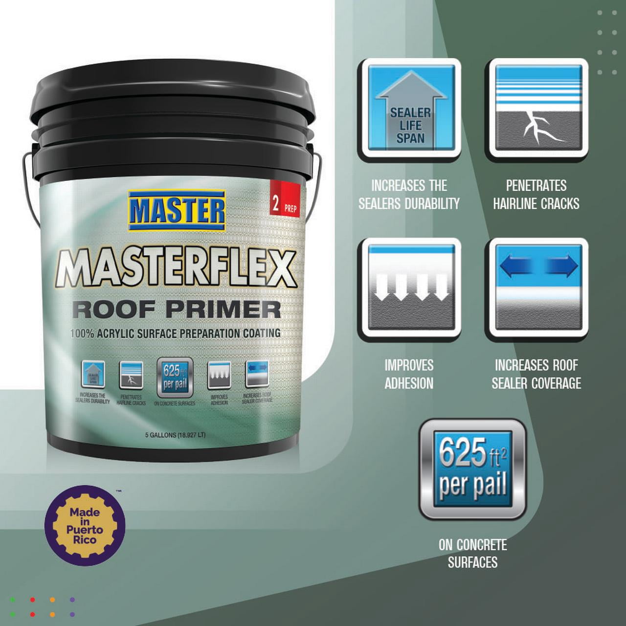 Masterflex Roof Primer 100% Acrylic Surface Preparation Coating Light Blue, 5 Gallon