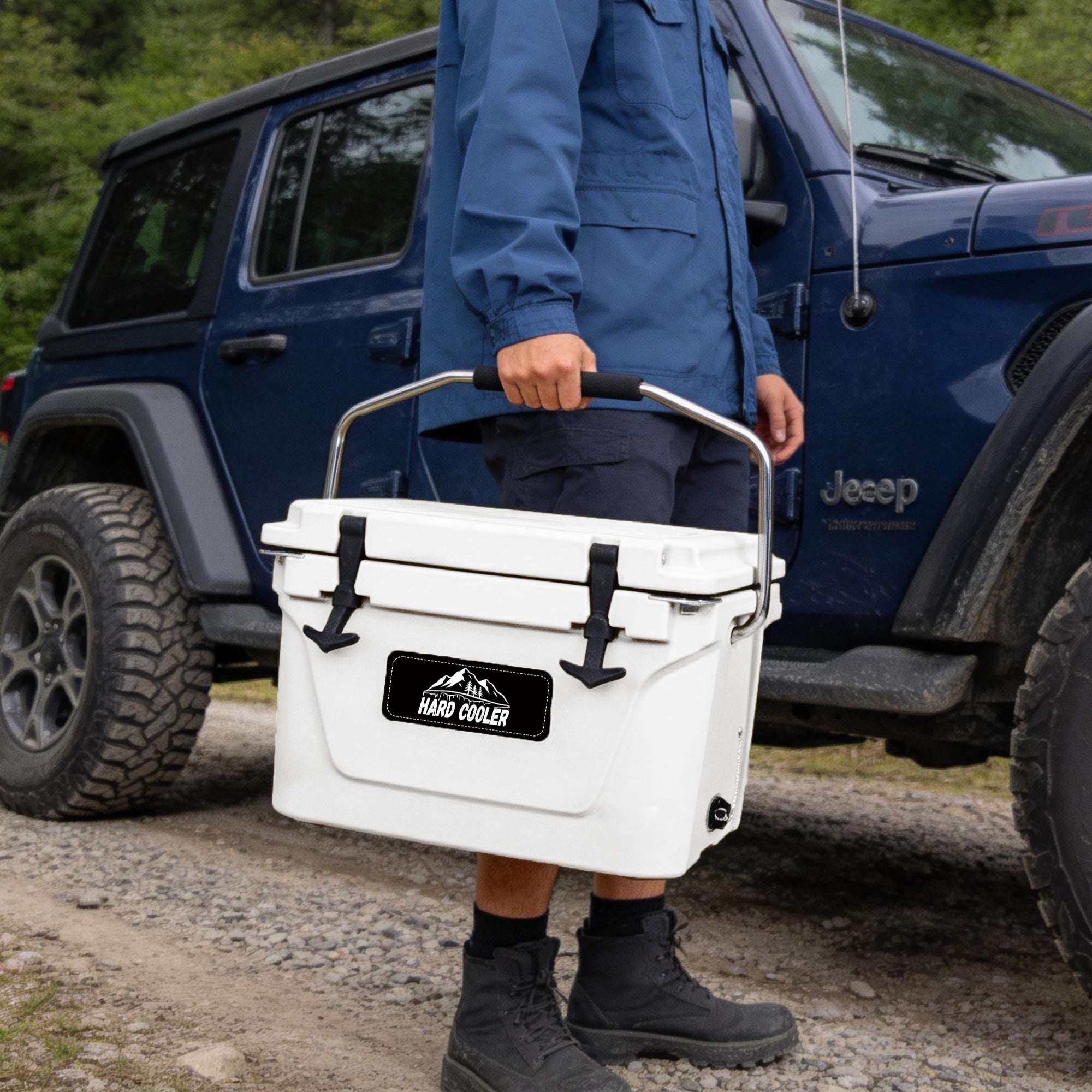 JXXRZ 20QT Hard Cooler Ice Chest, 5-Day Ice Retention, Heavy Duty Insulated Cooler for Camping, Work, Beach, White