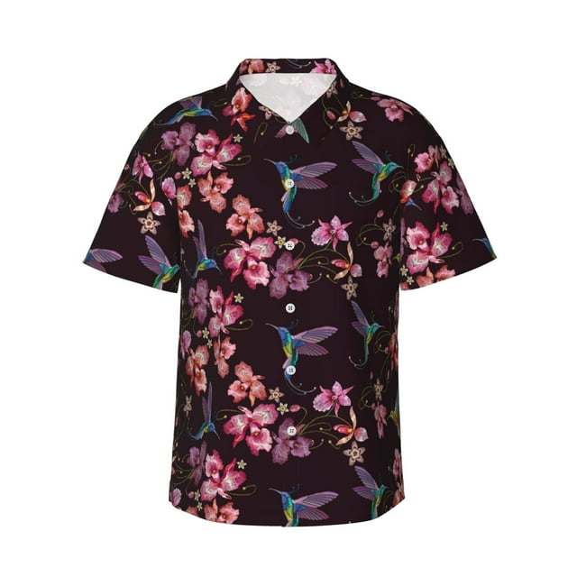 Balery Humming Bird And Tropical Camisas hawaianas de manga corta para hombre, camisas playeras de corte holgado, camisas de vacaciones con botones,Large