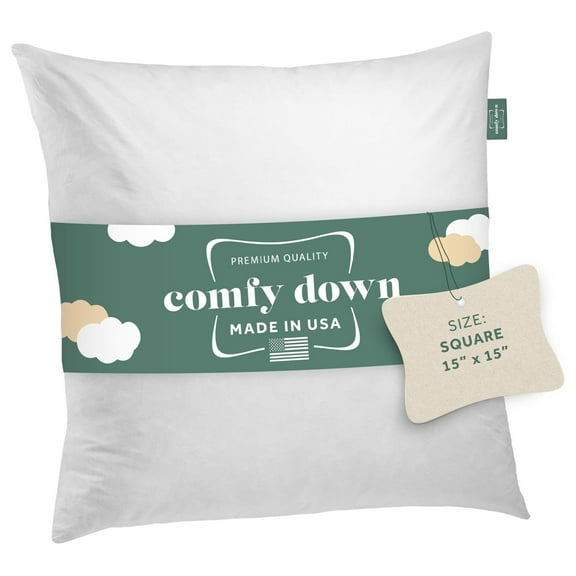 Decorative Throw Pillow Insert, Down and Fill, 100% Cotton Cover 233 Thread Count, Square Pillow Insert - MADE in USA (15x15)