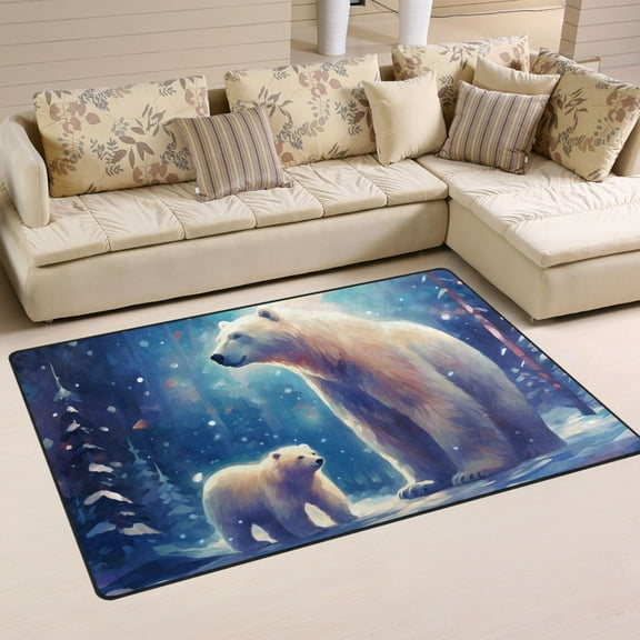 Polar Bear on Winter Area Floor Mats Non-Slip Rugs Soft Doormat 31 x 20 inch Carpet for Living Dining Room Bedroom Decorative