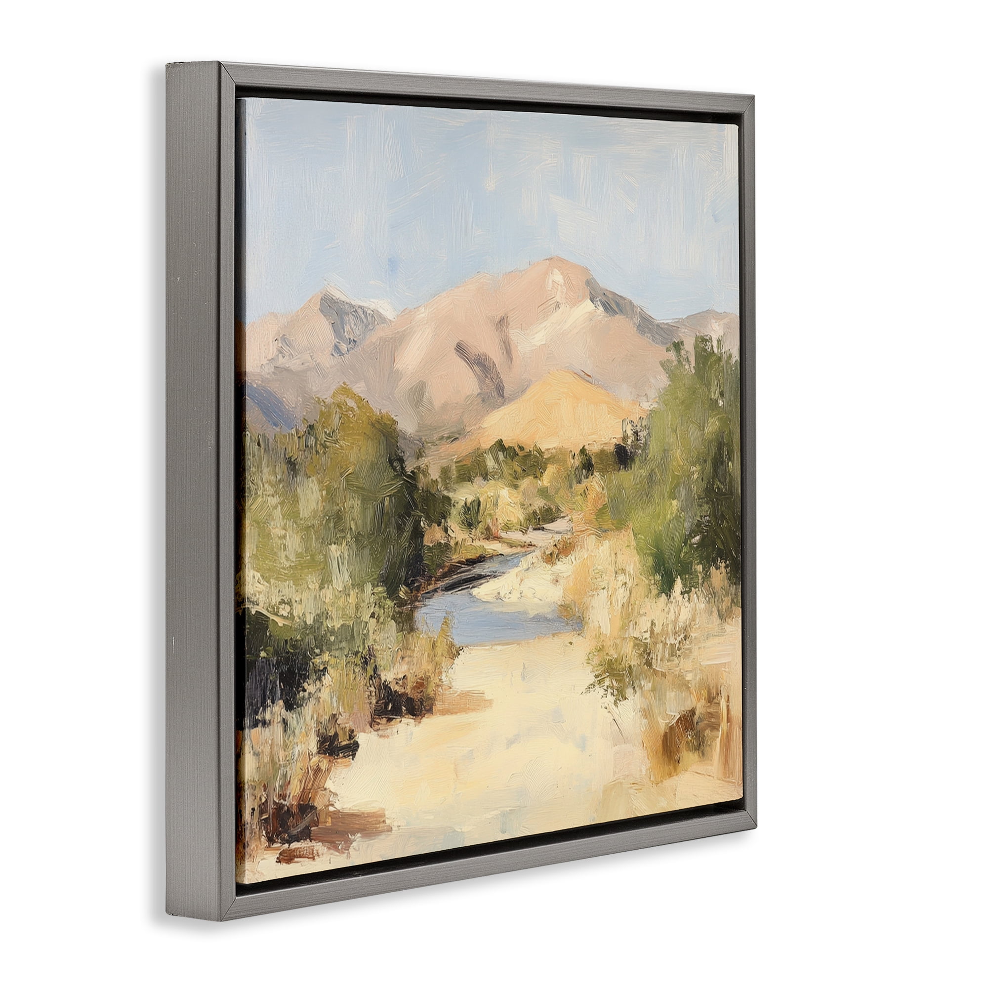 Stupell Industries Beige Desert Mountain Stream Gray Framed Floater Canvas Wall Art, design by Petal Prints Design