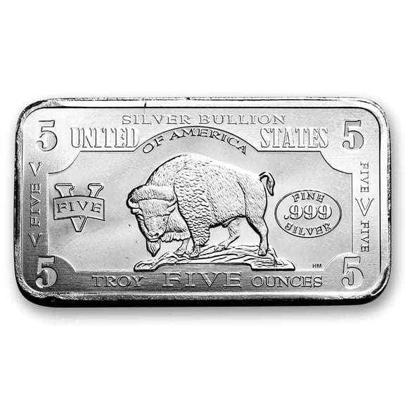 5 oz Silver Bar - 1901 $10 Bison Note