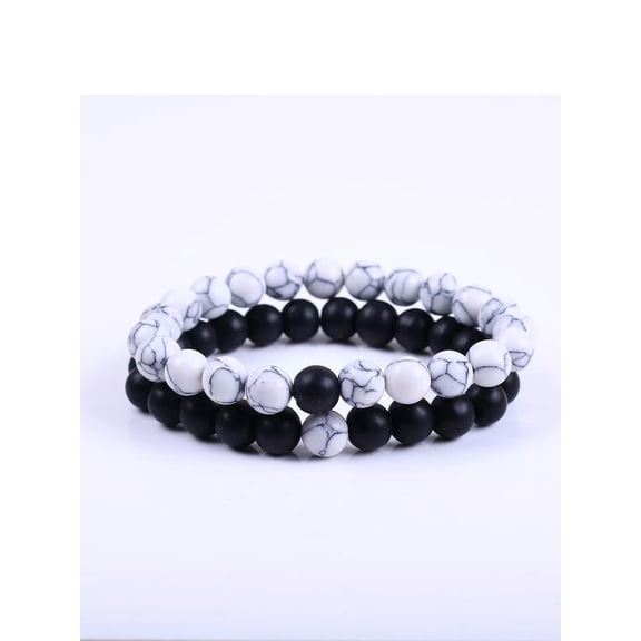 QQTDFG 1pair Black and White Round Stone Beaded Bracelet for Men Women-default