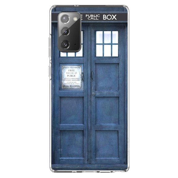 DistinctInk Clear Shockproof Hybrid Case for Galaxy Note 20 ULTRA (6.9" Screen) - TPU Bumper, Acrylic Back, Tempered Glass Screen Protector - TARDIS Call Box Photograph