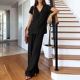 thumbnail image 6 of Women's V Neck Short Sleeve Top & Wide Leg Pants Set, Soft Nylon Spandex Loungewear, Casual 2 Piece Outfit with Stretchy Waist, for Relaxed Days, Work from Home, or | TruBelle,Black L, 6 of 8