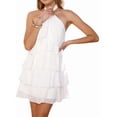 thumbnail image 4 of Womens Backless Halter Neck 3D Floral Applique Layered Ruffled Hem Short Mini Dress Party Wear White XL, 4 of 9