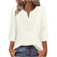 thumbnail image 3 of Jsaierl Tops for Women 3/4 Sleeve Summer V Neck Lace Shirts Fashion Solid Petite Blouses Classic Cotton T-shirts Top S-2XL, 3 of 10