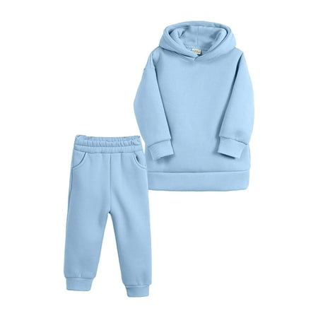 

ZHAGHMIN Blue Long Sleeve Clothes Kids Toddler Baby Girls Boys Autumn Winter Warm Thick Solid Cotton Long Sleeve Fleece Lined Tops Hooded Hoodie Pants Sweatshirt Set Clothes Little Boys Shirt And Bo