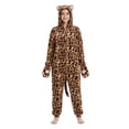 thumbnail image 2 of Gunia Leopard Hooded Onesie For Adult Unisex Flannel Pajamas Jumpsuit Pjs Sleepwear Cosplay Halloween Role Play Dress Up Outfits Holiday Party Wear,Brown, 2 of 5