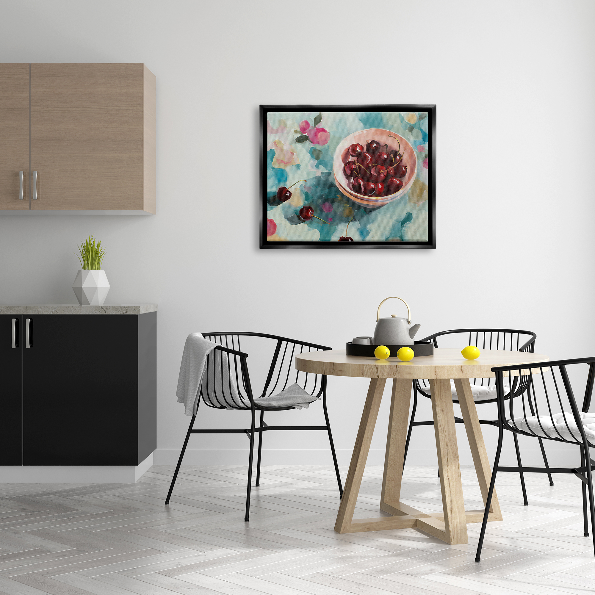 Stupell Industries Cherries Still Life Painting Food & Beverage Painting Black Floater Framed Canvas Art Print Wall Art, 31 x 25