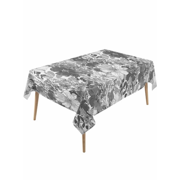Spring Floral Table Cloth, Waterproof Tablecloth for Rectangle Tables, Retro Country Flowers Leaves Botanical Gray Reusable Washable Fabric Table Cover for Restaurant Kitchen Dining Tables 60"x120"