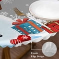 thumbnail image 3 of Grey Snowman Christmas Round Tablecloth, Fitted Table Cover with Elastic for 45"-54" Round Tables, Gifts Xmas Tree Winter Snowflake Table Cloth Outdoor Indoor Dinning Party Waterproof Tablecloths, 3 of 7