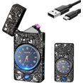 thumbnail image 1 of Electric Lighter with Clock YOZWOO USB Rechargeable Lighter with LED Light, Dual Arc Lighter with Power Display, Plasma Lighter for Candle, Dragon Pattern Cool Lighter Gifts for Men and Women(Black), 1 of 7