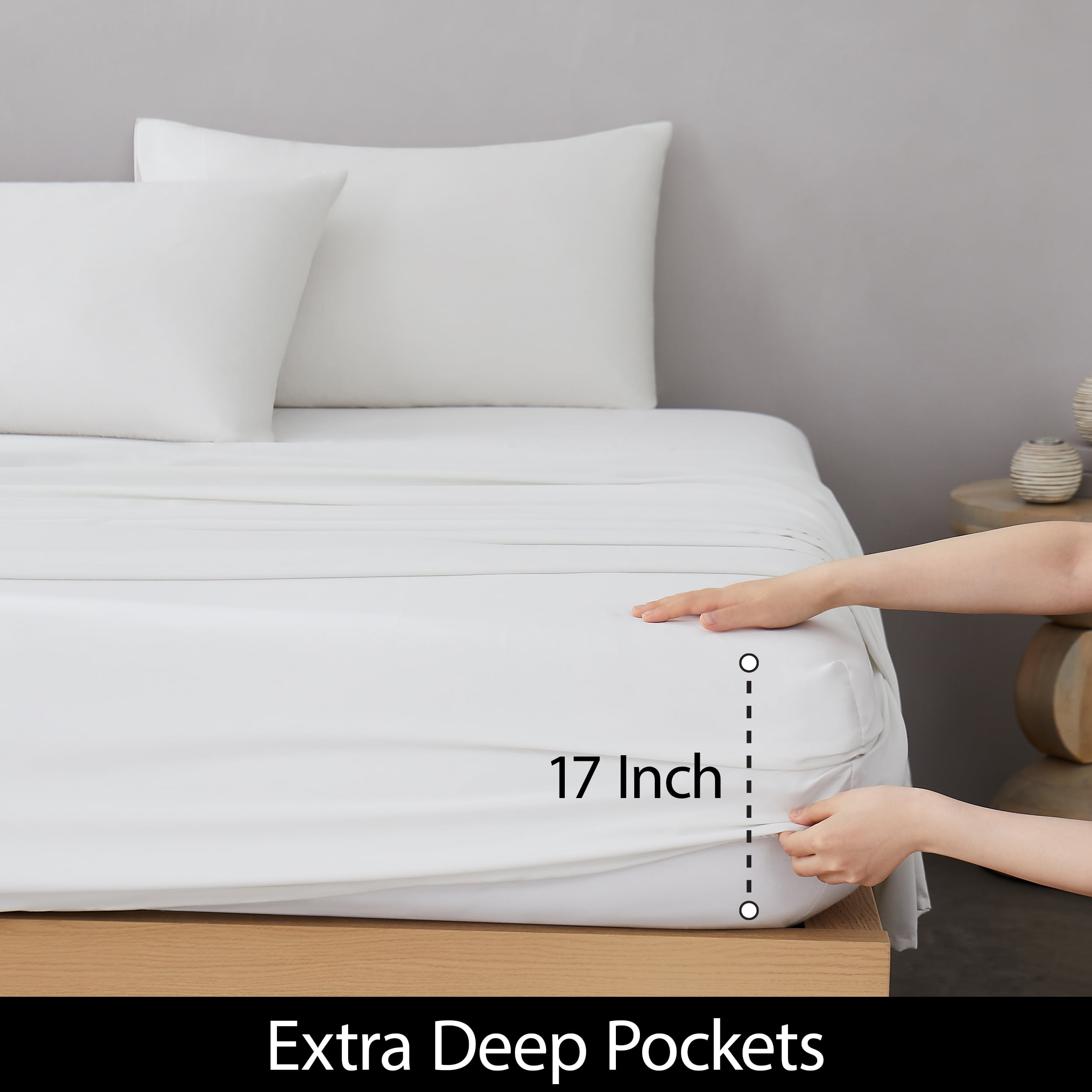 Allswell 6-Piece 300 Thread Count White Cotton Lyocell Blend Bed Sheet Set, Queen