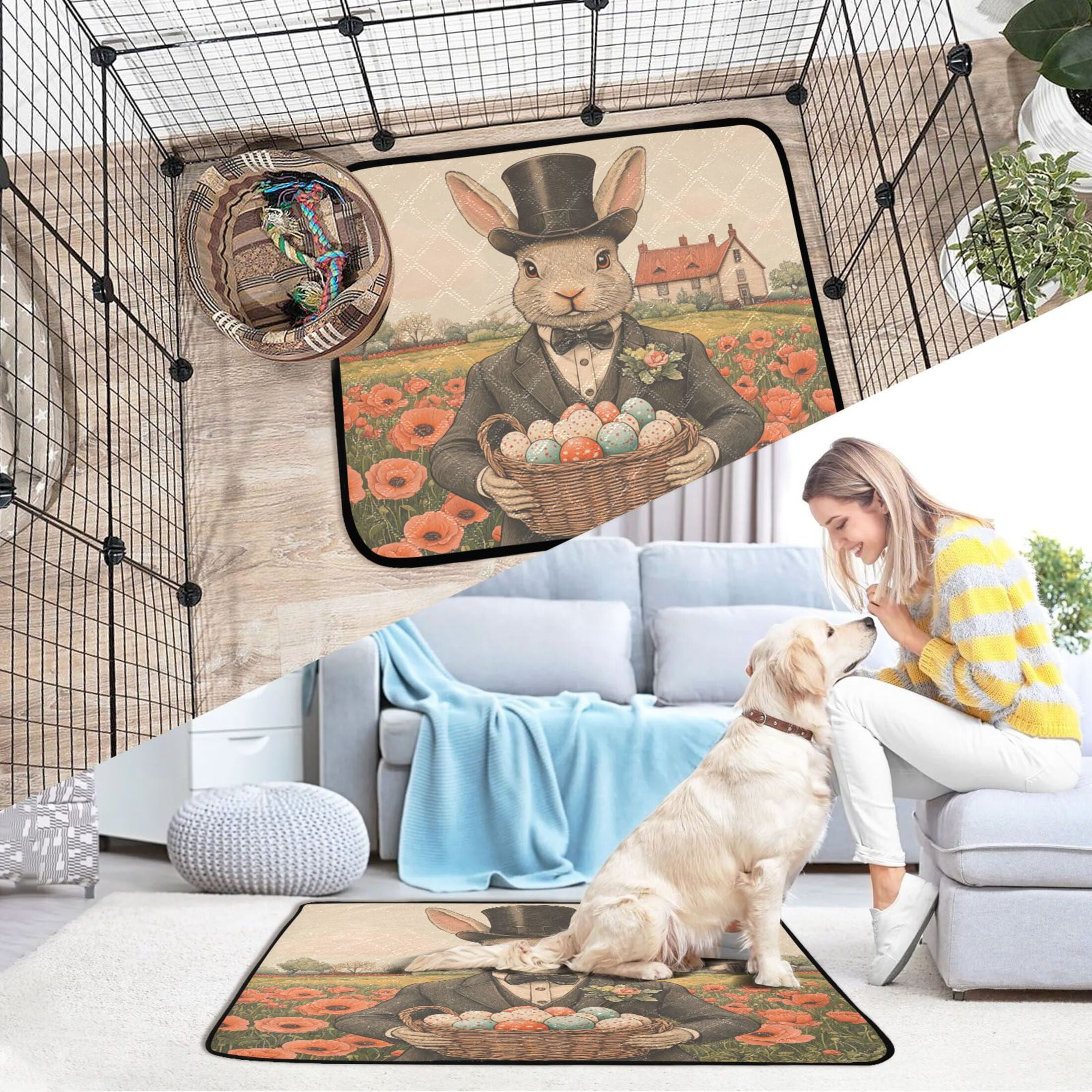 Qxltty Mister Easter Bunny Cat litter Pads Pet Set of 3 Diaper Mats Center Anti-leakage Layer Absorbent Soft and Comfortable