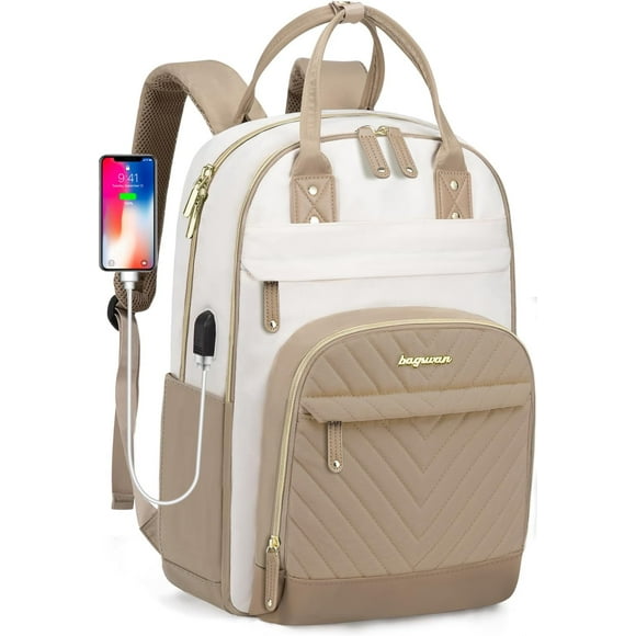 17.3 Inch 5-khakiLaptop Backpack for Women Bag - 15.6 inch Work Travel Backpack with USB Charger College Bookbag Waterproof Business Computer Backpack Anti-theft Casual Backpacks for Nurse Teacher Bei