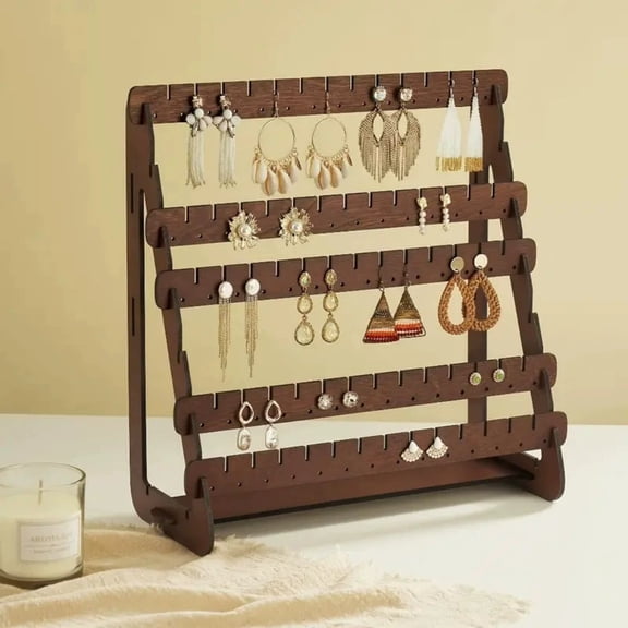 Vintage Natural Wood Earring Holder Jewelry Display Stand Organizer for Dresser Vanity Bedroom Countertop Decor