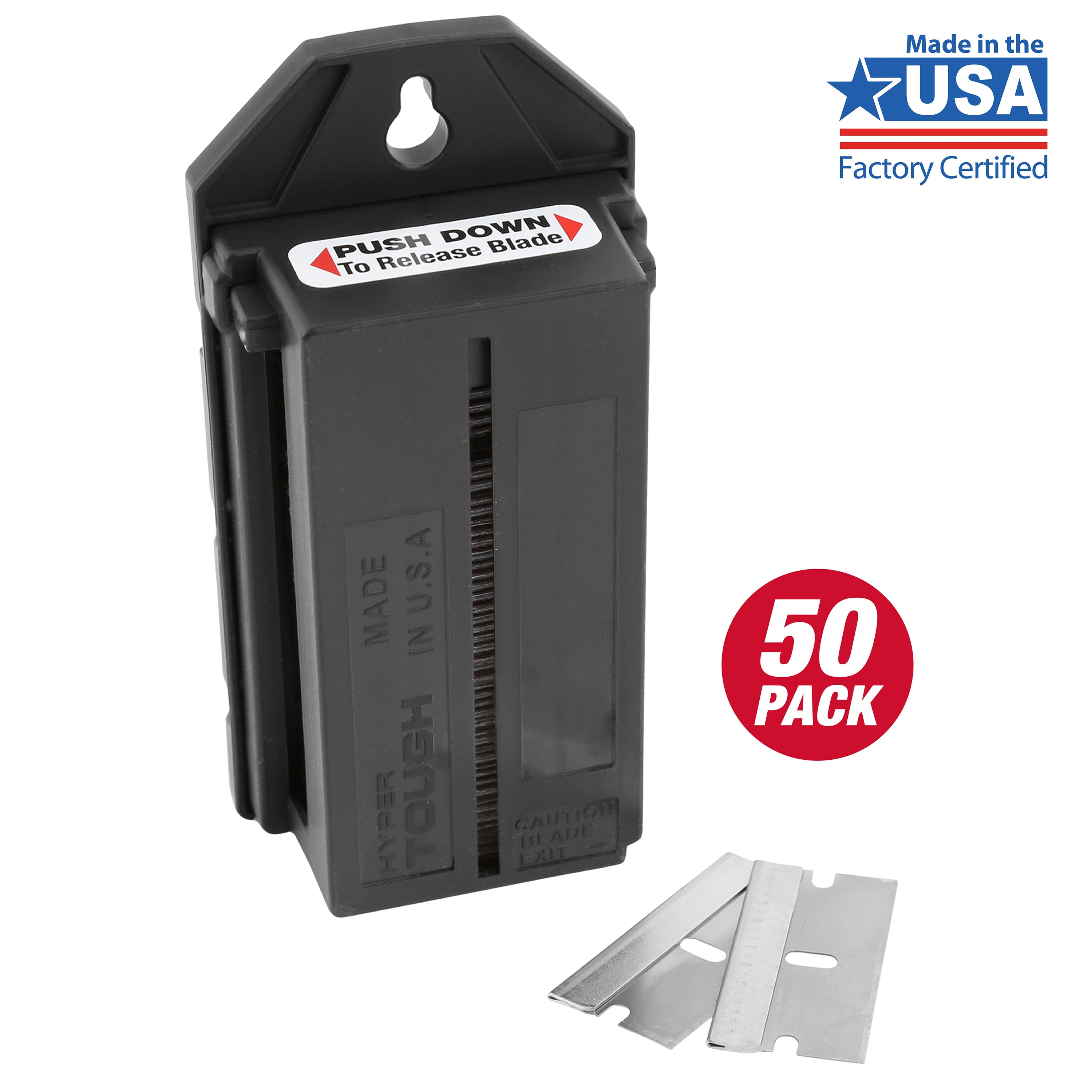 Hyper Tough Steel Single Edge Razor Blades with Dispenser, 50-Pack Scraper Blade Pack