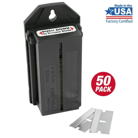 Hyper Tough Steel Single Edge Razor Blades with Dispenser, 50 Pack Scraper Blade Pack