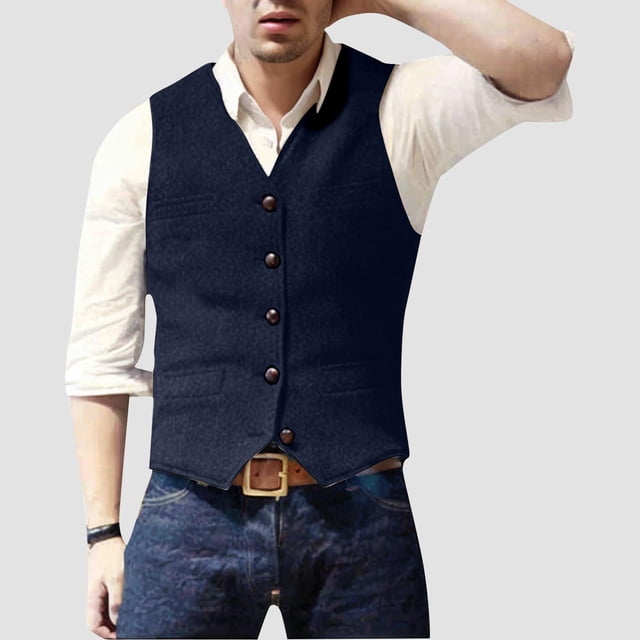 pstuiky Camisetas sin mangas, Blazer de moda para hombre, chaleco ajustado con cuello en V y botonadura lisa Tops elegantes para mujer l