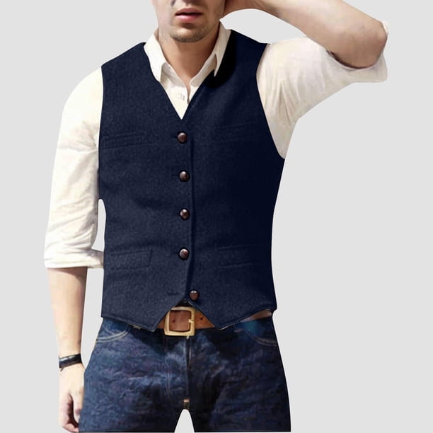 pstuiky Camisetas sin mangas para hombre, Blazer de moda para hombre, chaleco ajustado con cuello en V y botonadura lisa Chaleco de hombre xxl