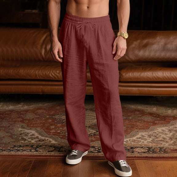 Men's Pants Big and Tall 52x32 Solid Color Loose Straight Leg Casual Waisted Pants with Side Pocket