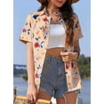 thumbnail image 3 of Fancyglim Women's Button Down Shirt Summer Short Sleeve Hawaiian Blouse Tops Tropical Floral Printed Lapel Neck Cardigan Shirt Apricot XL, 3 of 6